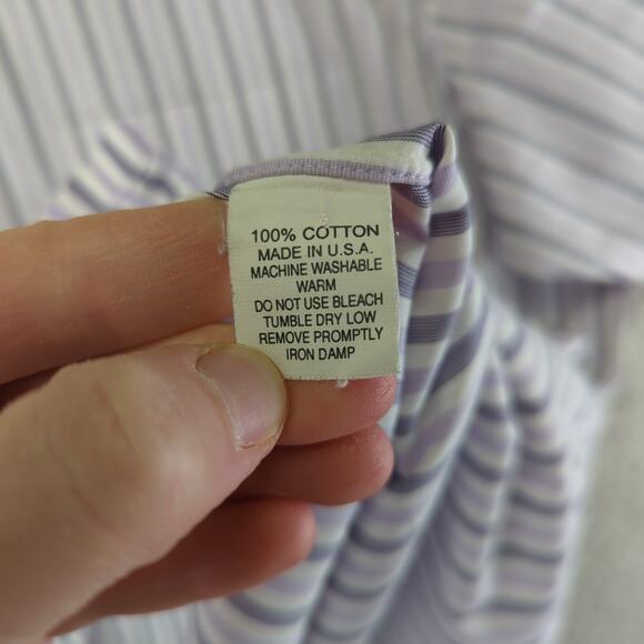 Maus & Hoffman Short Sleeve Button-down Shirt Purple Stripe Cotton USA Men Large - Picture 8 of 8